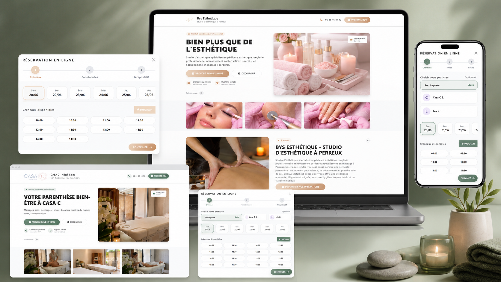 Site vitrine BYSOINS : présentation d’un établissement et réservation sur mobile